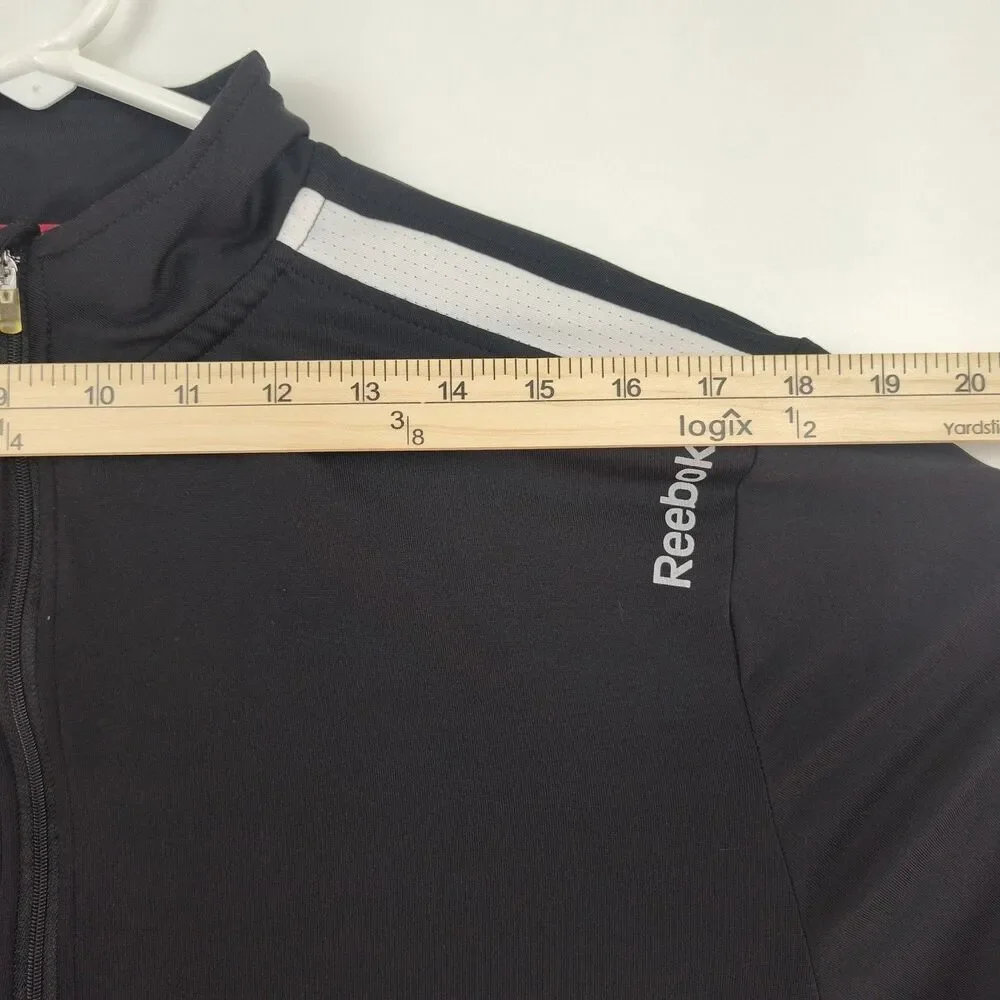 Reebok women's full-zip jacket, Medium, long sleeves, black w/ white accents VGC